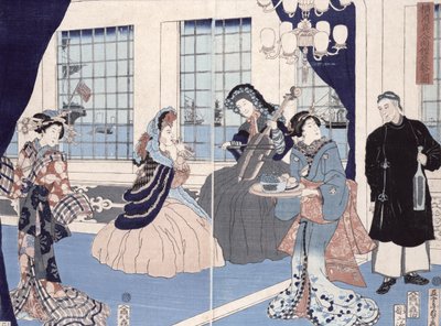 Der Salon eines Hauses ausländischer Kaufleute in Yokohama, 1861 von Utagawa Sadahide